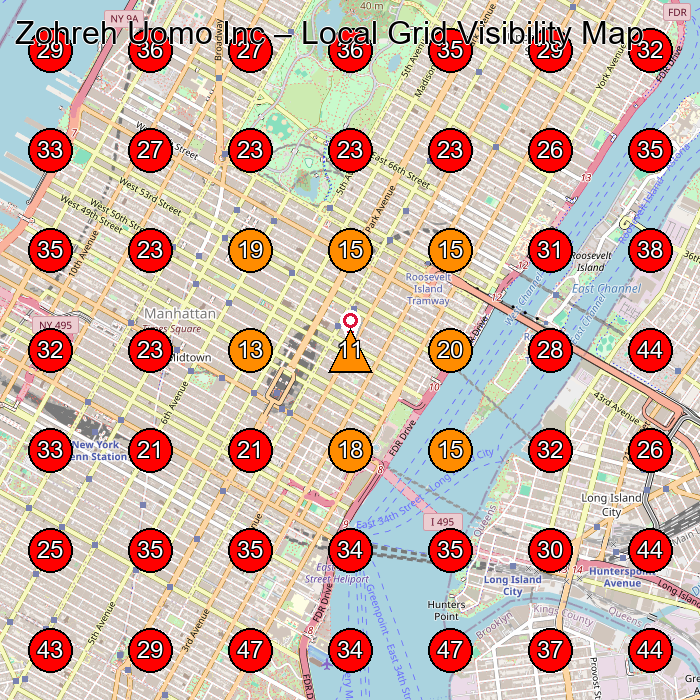 Zohreh Uomo Inc GeoGrid visibility map for Clothing Store in Queens